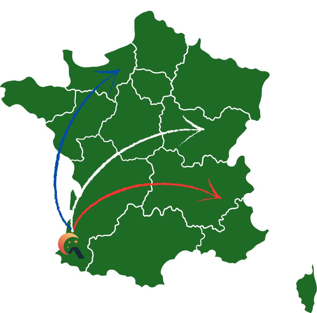 Carte de France montrant la livraison et l'installation d'hébergements insolites Glampinovateur dans toute la France