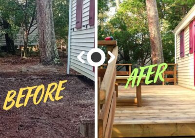 Rénovation de la terrasse d'un mobilhome à Vielle-Saint-Girons, Landes, par GLAMPINOVATEUR, afin d'améliorer l'espace extérieur.