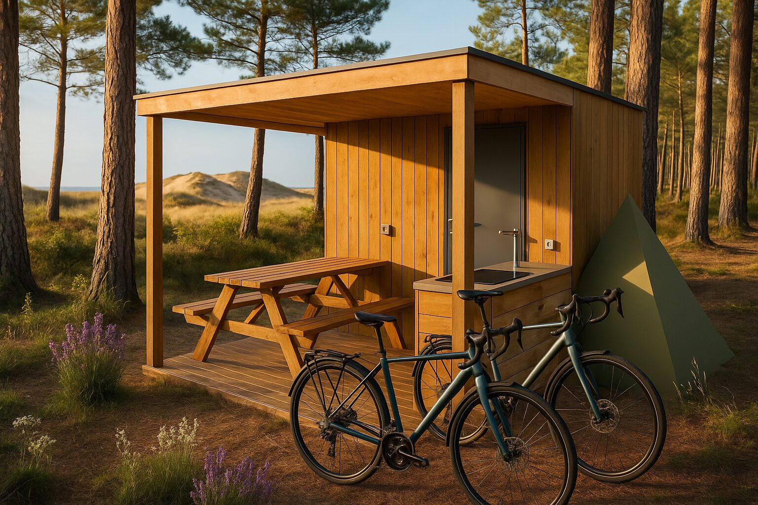 Sanitaire individuel pour campeurs, module compact en bois conçu pour tous types de campings en France